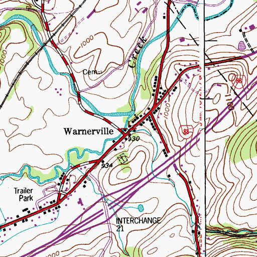 Topographic Map of Warnerville, NY