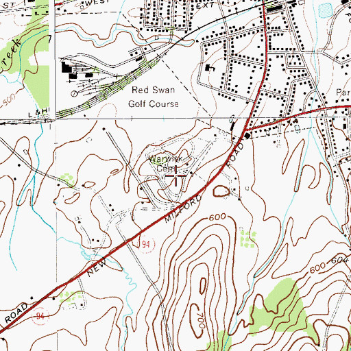 Topographic Map of Warwick Cemetery, NY
