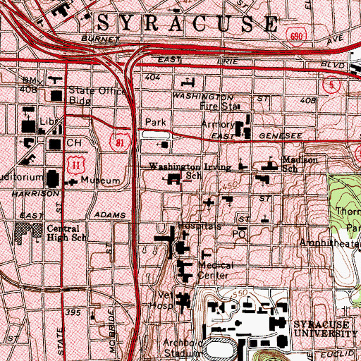 Topographic Map of Washington Irving School, NY