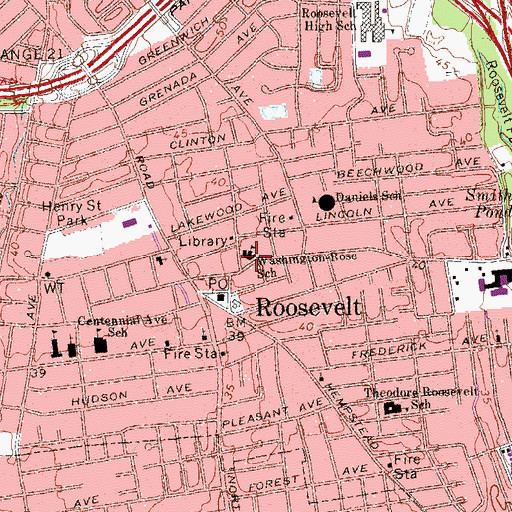 Topographic Map of Washington-Rose Elementary School, NY