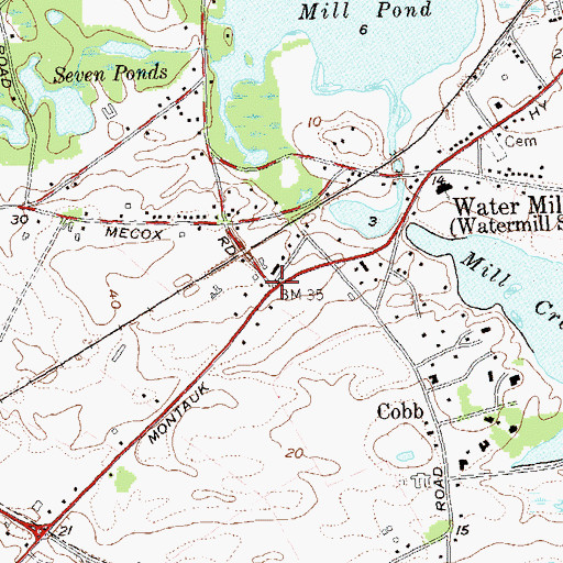 Topographic Map of Water Mill, NY