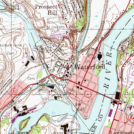 Topographic Map of Waterford, NY
