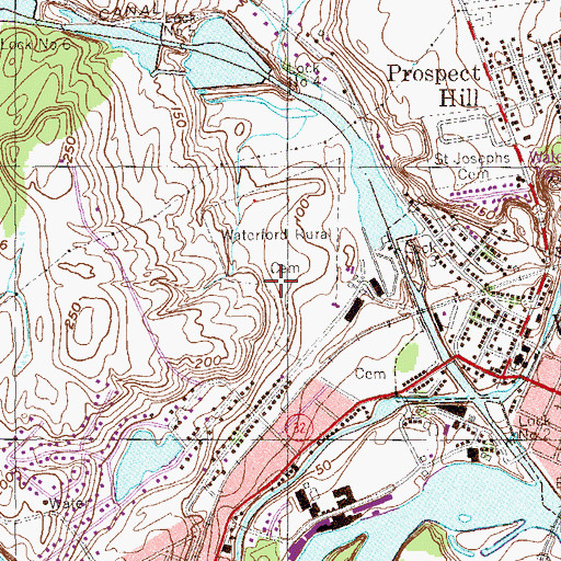 Topographic Map of Waterford Rural Cemetery, NY