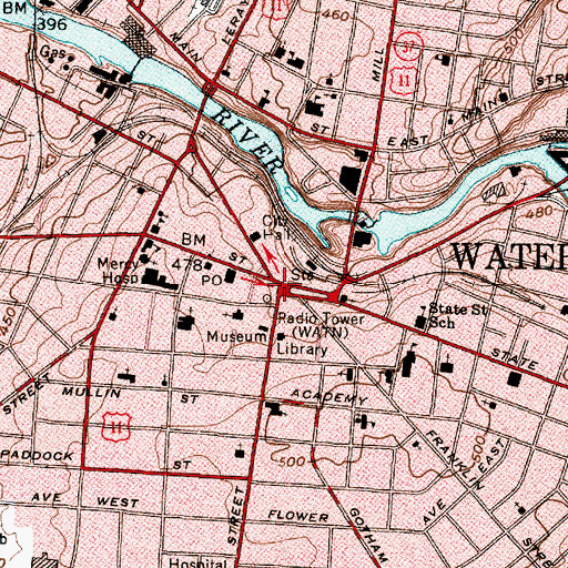 Topographic Map of Watertown, NY