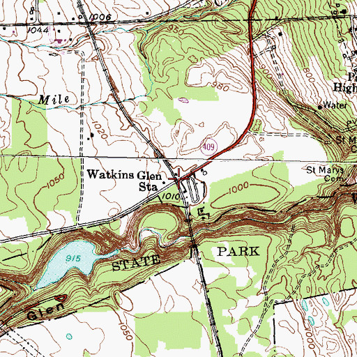 Topographic Map of Watkins Glen Station, NY