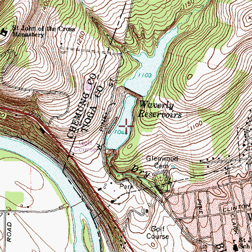 Topographic Map of Waverly Reservoirs, NY