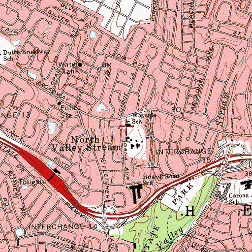 Topographic Map of Wayside Elementary School, NY