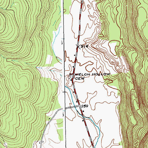 Topographic Map of Welch Hollow Cemetery, NY
