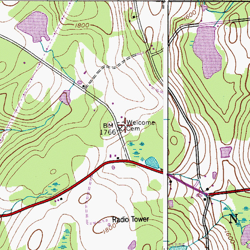 Topographic Map of Welcome Cemetery, NY