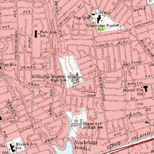 Topographic Map of Wellington Mepham High School, NY
