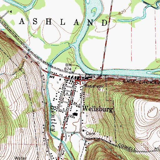 Topographic Map of Wellsburg, NY