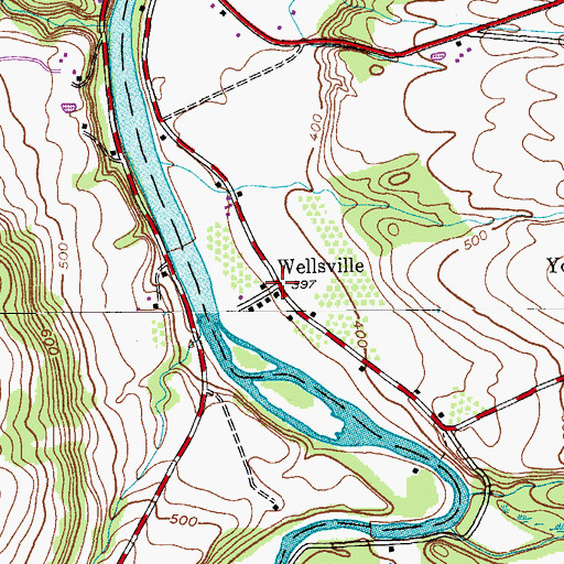 Topographic Map of Wellsville, NY