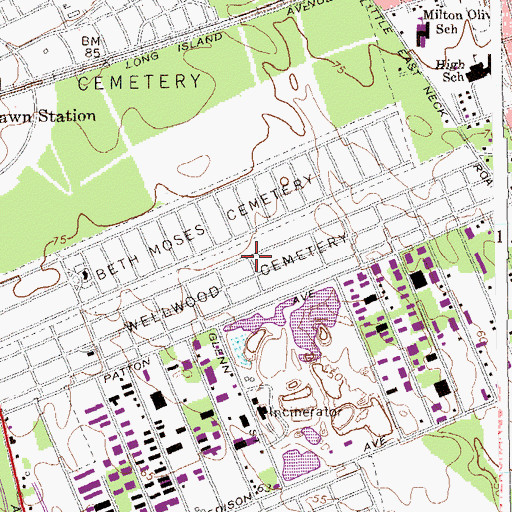 Topographic Map of Wellwood Cemetery, NY