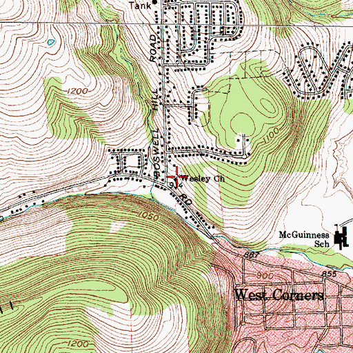 Topographic Map of Wesley Church, NY