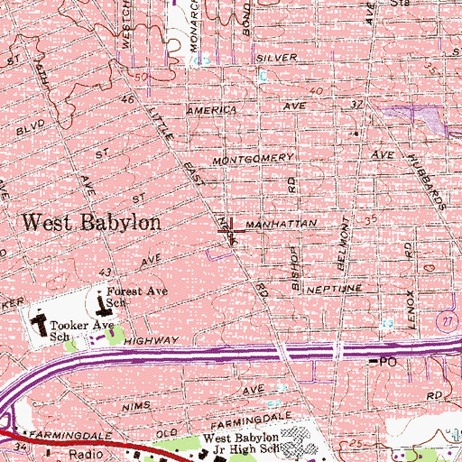 Topographic Map of West Babylon, NY