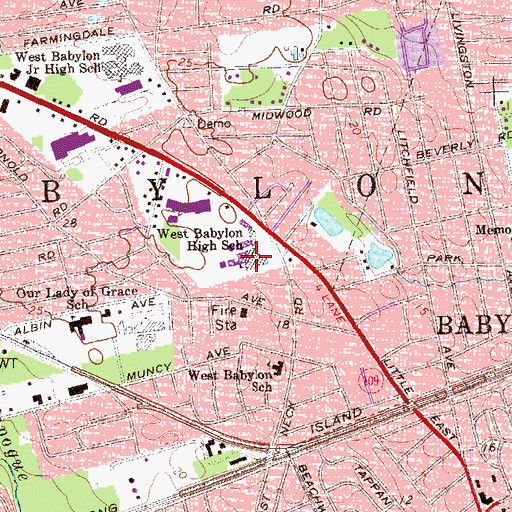 Topographic Map of West Babylon Senior High School, NY