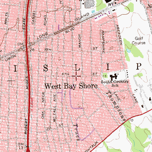 Topographic Map of West Bay Shore, NY