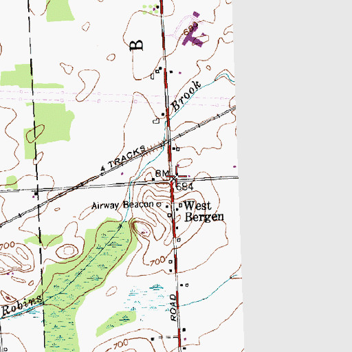 Topographic Map of West Bergen, NY