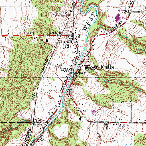 Topographic Map of West Falls, NY