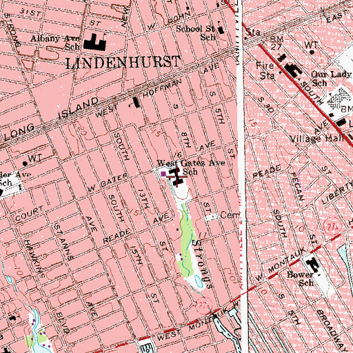 Topographic Map of West Gates Avenue Elementary School, NY