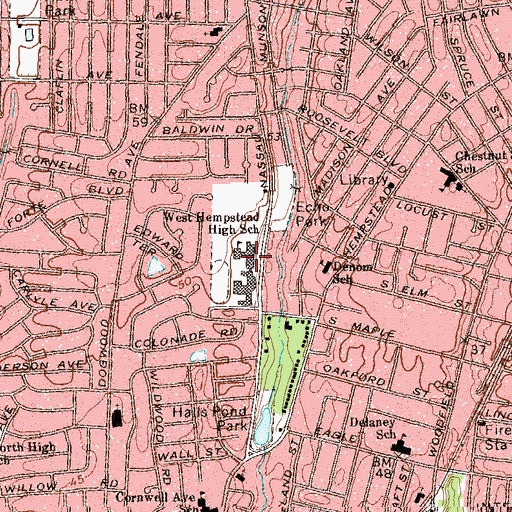 Topographic Map of West Hempstead High School, NY