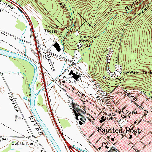 Topographic Map of Corning - Painted Post West High School, NY