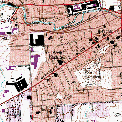 Topographic Map of West Middle School, NY