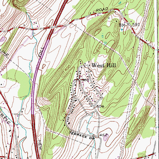 Topographic Map of West Hill, NY