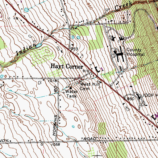 Topographic Map of West Hill Cemetery, NY
