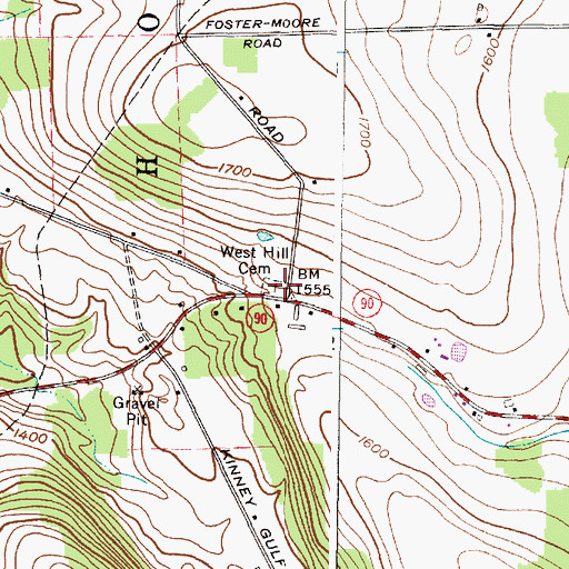 Topographic Map of West Hill Cemetery, NY