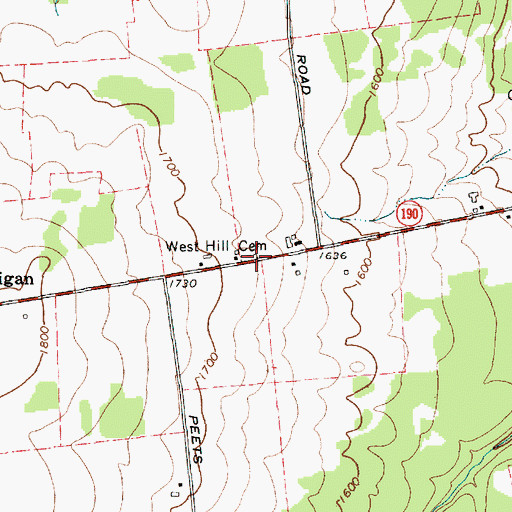 Topographic Map of West Hill Cemetery, NY