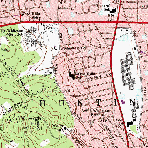 Topographic Map of West Hills School, NY