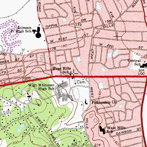 Topographic Map of West Hills School, NY