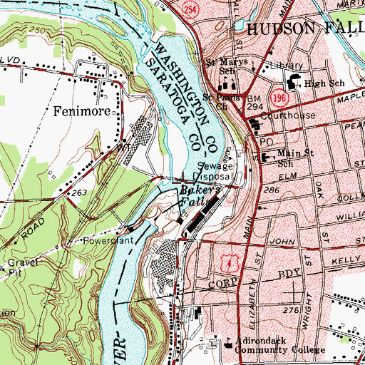 Topographic Map of Bakers Falls, NY