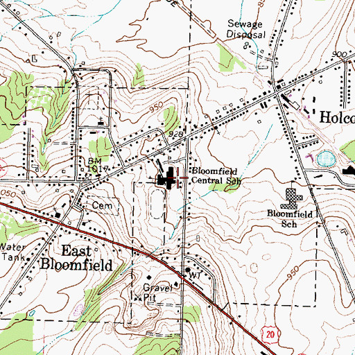 Topographic Map of Bloomfield Central School, NY