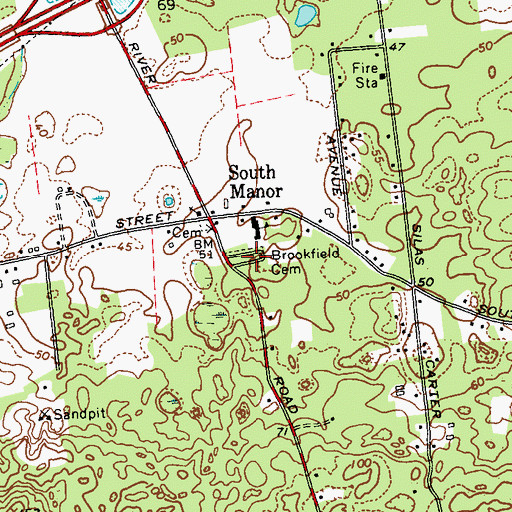 Topographic Map of Brookfield Cemetery, NY