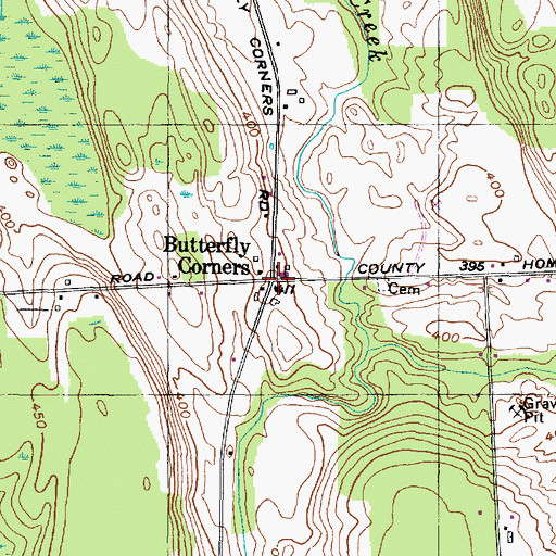 Topographic Map of Butterfly Corners, NY