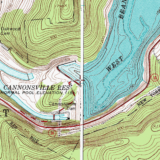 Topographic Map of Cannonsville Dam, NY
