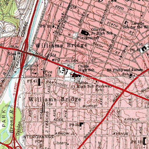 Topographic Map of Evander Childs High School (historical), NY