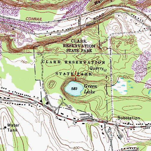 Topographic Map of Clark Reservation State Park, NY