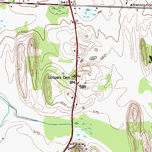 Topographic Map of Coopers Cemetery, NY