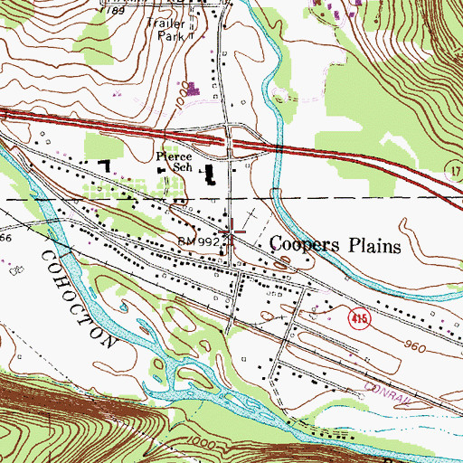 Topographic Map of Coopers Plains, NY