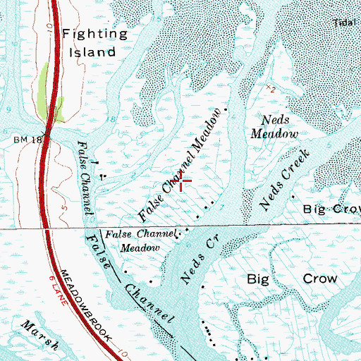 Topographic Map of False Channel Meadow, NY