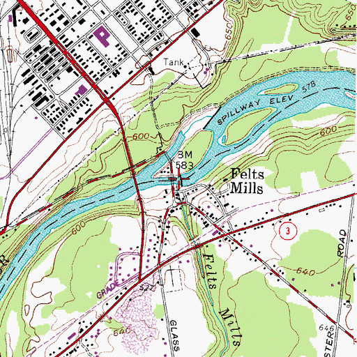 Topographic Map of Felts Mills Creek, NY