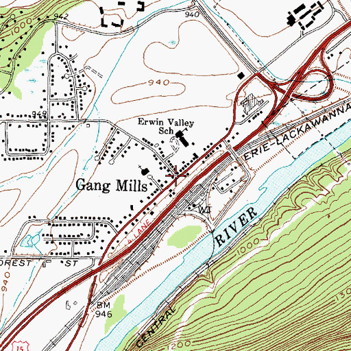 Topographic Map of Gang Mills, NY