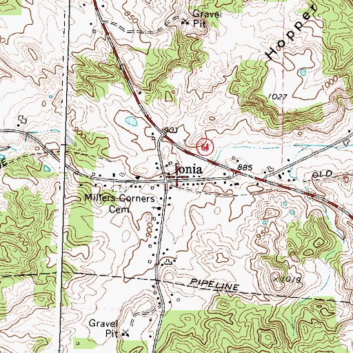 Topographic Map of Ionia, NY