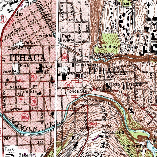 Topographic Map of Ithaca, NY