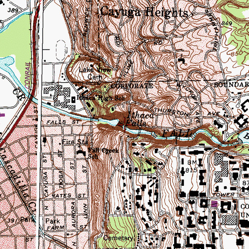 Topographic Map of Ithaca Falls, NY