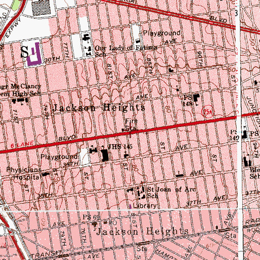 Topographic Map of Jackson Heights, NY