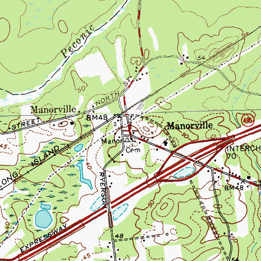 Topographic Map of Manorville, NY